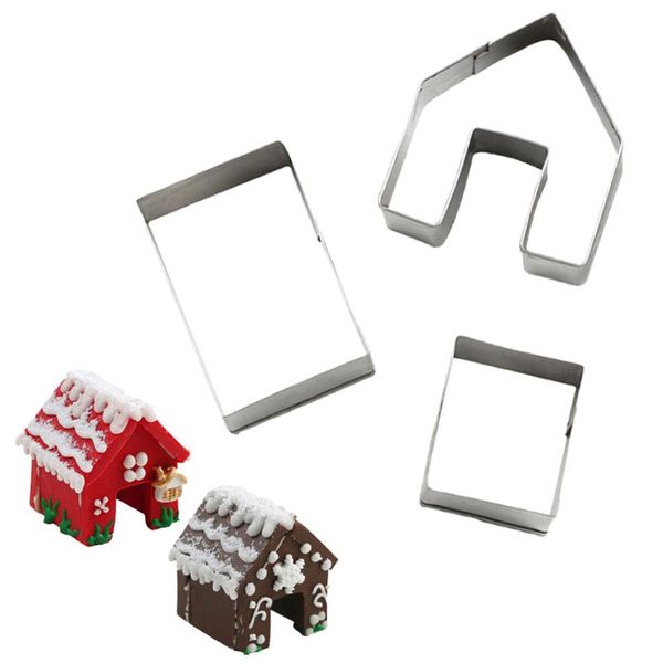 

baking moulds 3pcs/set stainless steel christmas cookie cutters xmas gingerbread house shape cutter mould cake biscuit fondant mold