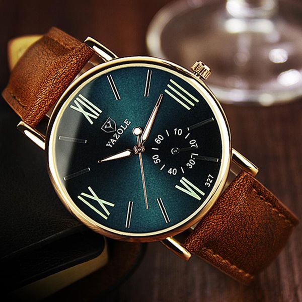 

wristwatches fashion men watches luminous stylish brand yazole ceasuri casual clock leather band quartz hodinky montre homme, Slivery;brown