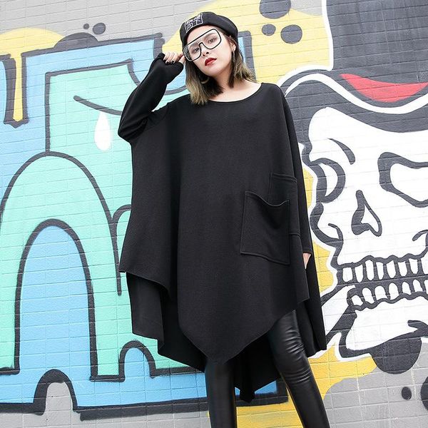 

casual dresses women dress autumn 2021 black batwing sleeve women's asymmetric o neck plus size clothing loose vestido dd1418, Black;gray