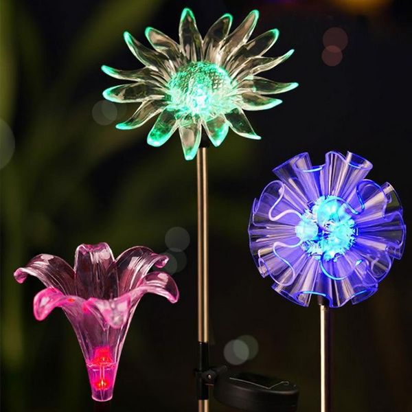 

stainless led color changeable sunflower solar powered floral lily lights dandelion flower lamps for garden yard decoration lawn