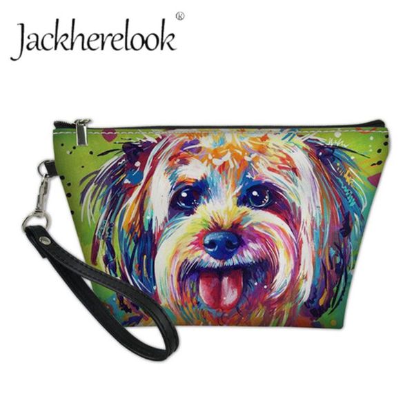 

jackherelook cute youkshire terrier prints cosmetic bag travel makeup pouch storage bags for female pretty pet toiletry kit case & cases