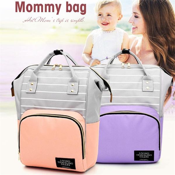 

outdoor bags stripe hit color mommy travel shoulder backpacks large capacity maternity nappy handle baby nursing diaper