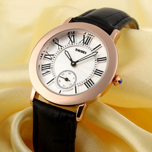 

wristwatches skmei fashion leather strap waterproof female wristwatch women's watches luxury lady quartz watch relogio feminino 1083, Slivery;brown
