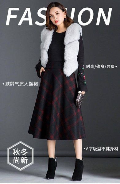 

skirts fdfklak m-4xl plus size spring autumn skirt women a-line wool warm long skirt temperament plaid ladies skirts big swing skirts riul, Black