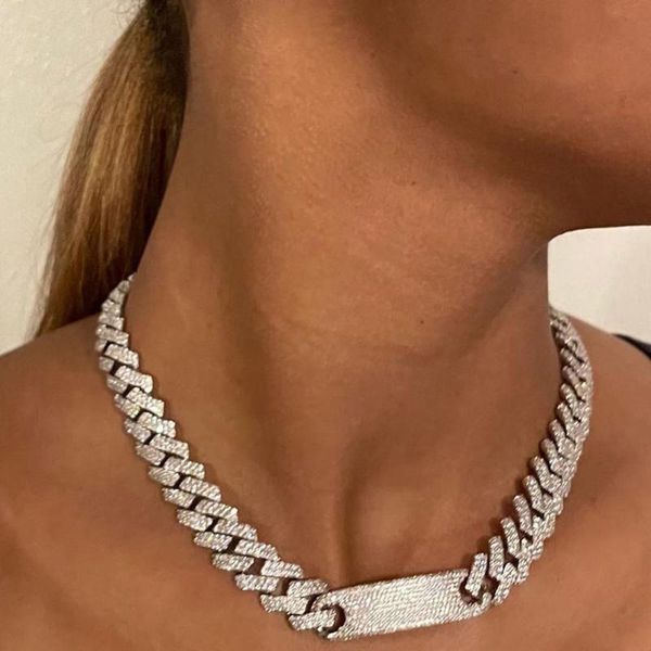 

chains iced out rhinestones miami curb cuban chain necklace bling gold silver color chunky thick for men rapper jewelry