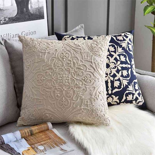 50x50см Американская пасторальная цветочная вышитая подушка подушки высокого качества хлопчатобумажная наволочка диван диван вышивка подушка 210907