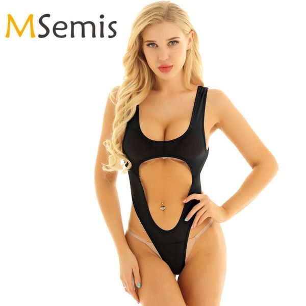 

women's swimsuits high cut thong leotard bodysuit lingerie one piece mesh swimming suit see through sheer swimwear bath clothes one-pie