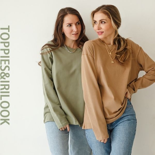 

ies woman long sleeve t-shirts crew neck tees solid color cotton clothes spring fashion clothes 210412, White