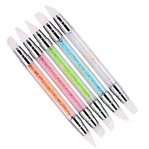

double-headed silicone nails things dottint tool pen rhinestone pencil nail art brush for manicure supplies professional, Silver