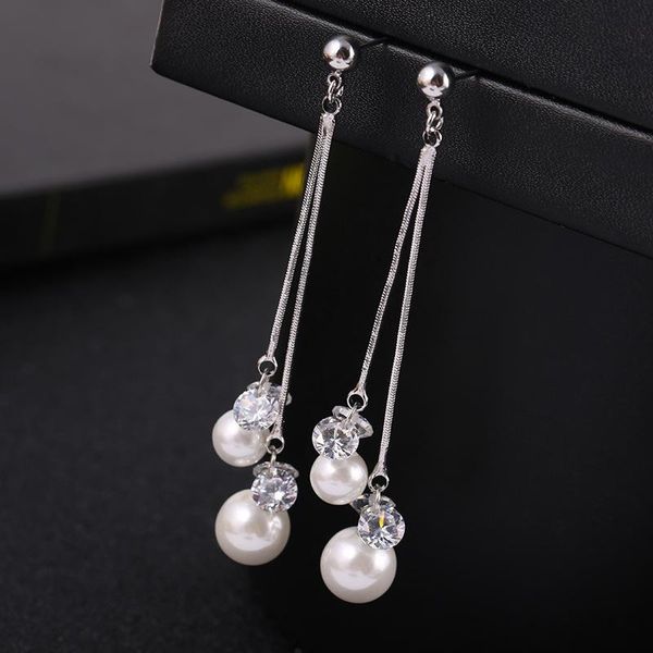 

clip-on & screw back long pearl earrings wedding ear clips clip earring, Silver