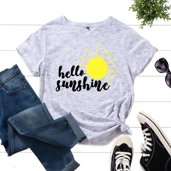 

women's t-shirt casual summer short sleeve women fashion sunshine letter print female graphic clothes ladies daily loose o-neck tee, White