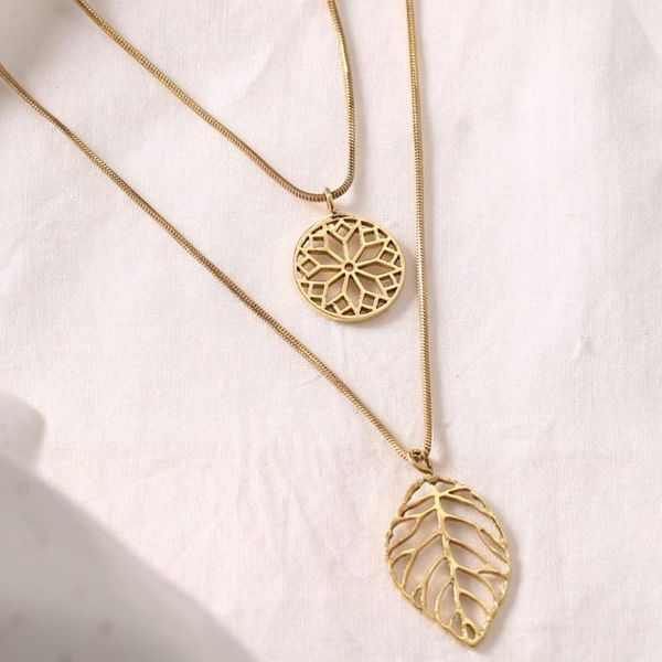 

pendant necklaces multi-layer stainless steel necklace. leaf dream catcher mandala design stackable necklace bohemian, Silver