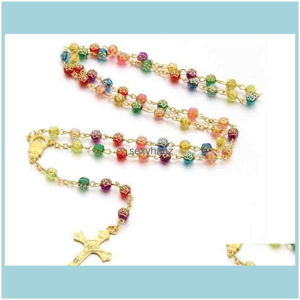 

pendant necklaces & pendants jewelry man woman bronzed rose bead cross necklace christian catholic ornaments drop delivery 2021 2of5y, Silver
