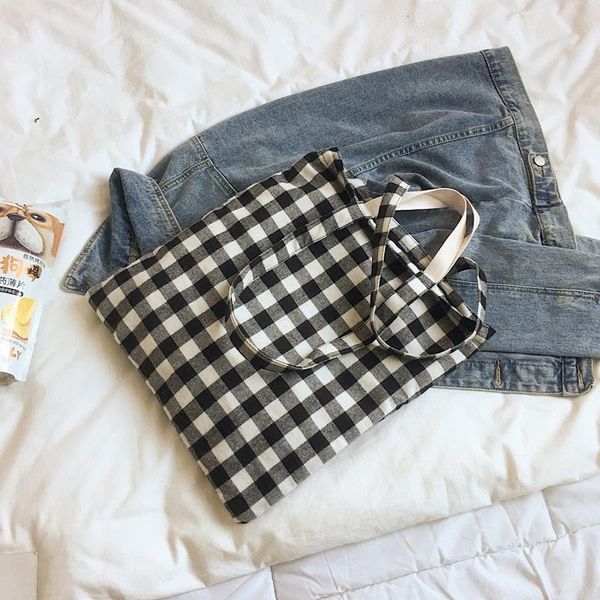 

evening bags soft brushed fabric handbag bag women plaid canvas shopping shoulder large capacit totes female vintage school