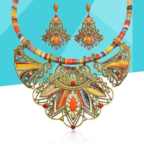 

earrings & necklace fashion jewelry set bib national style bohemian bohemia (colorful), Silver
