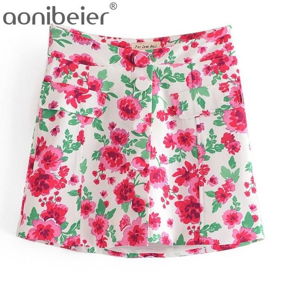 

flowers print summer casual women high waist mini skirt fashion side zipper detail pockets female package hip 210604, Black