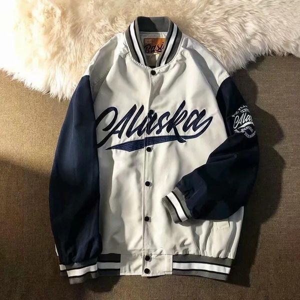 

men's jackets casual baseball jacket 2021 color matching letter printing harajuku uniform couple v-neck loose varsity coat, Black;brown