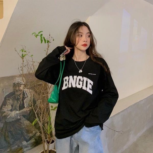 

women's t-shirt autumn loose sweater long-sleeve top, White