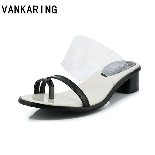 

fashion transparent pvc leather slippers sandals women high heels open toe platform shoes woman casual beach mules, Black