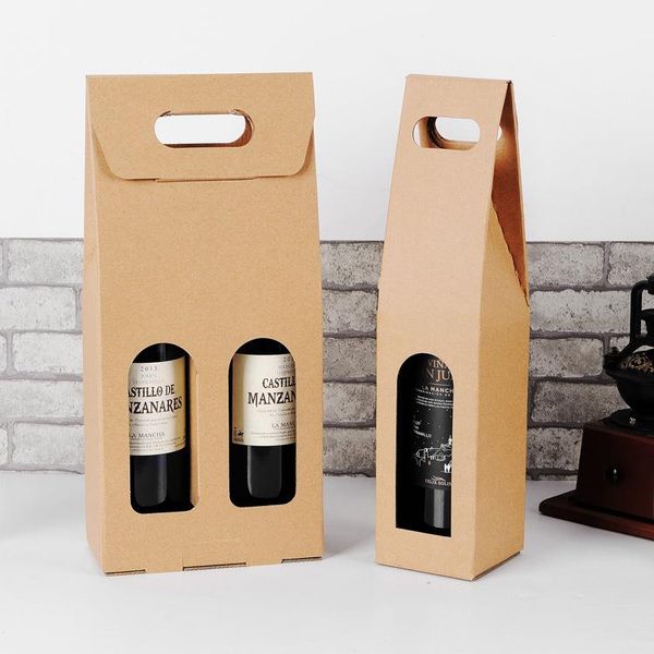 

gift wrap kraft paper red wine box handheld single/double bag window