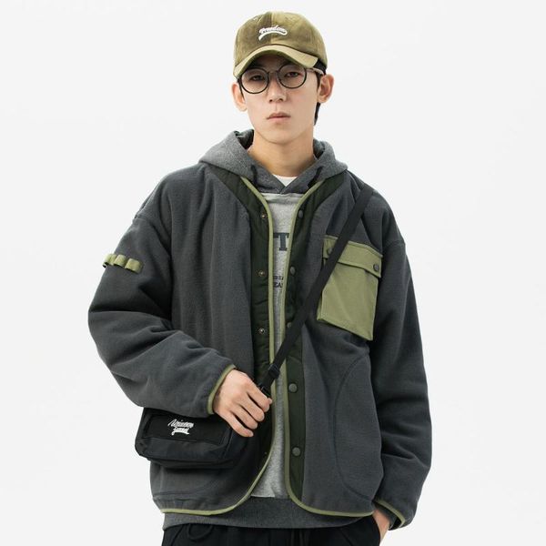 

men's jackets 2021 spring and autumn fleece jacket trend women's bf wind loose personality handsome color matching casual jack, Black;brown