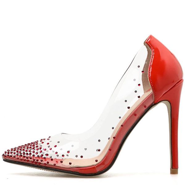 

dress shoes sweet crystal transparent pvc high heels women party, Black