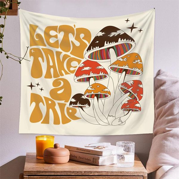 

tapestries quotes mushroom tapestry wall decor girls dorm room hanging aesthetic let's take a try decoration