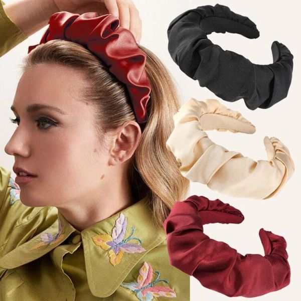 

haimeikang women satin ruched headband 2021 spring padded headbands wide big size head bezel band hair accessories for girls