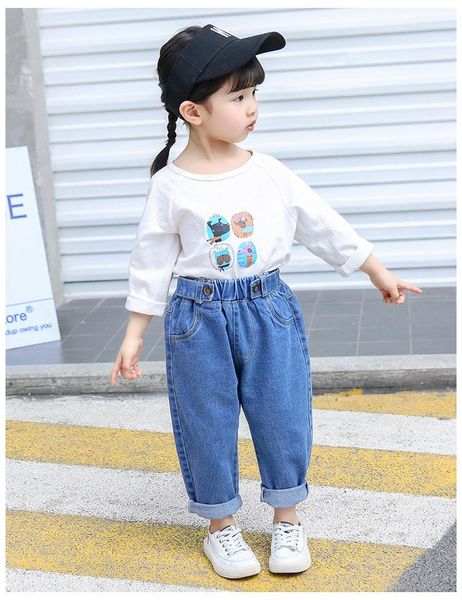 

jeans 2 3 4 5 6 7 y girls fashion korean denim trousers for girl children autumn toddler loose pants baby, Blue