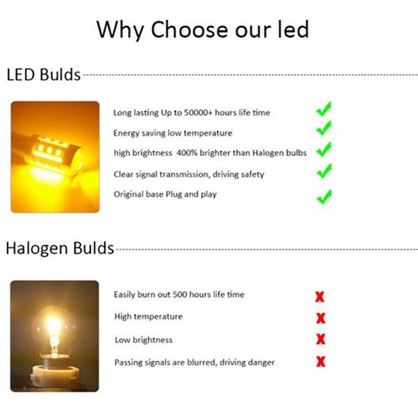 

bulbs 2pcs reversing lights 3000k 3000lm amber car led parts signal emergency