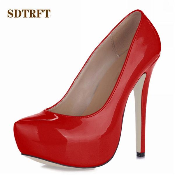 

dress shoes sdtrft women platforms red pink black round toe pumps 14cm ultra high thin heel stiletto office lady's zapatos de mujer