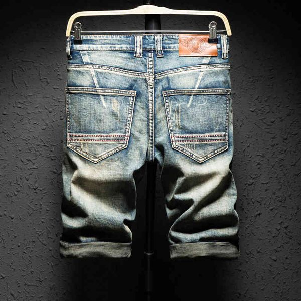 

jean men's fashion trend hole denim 2021 summer either high-quality clothing retroanguished personality jeans shorts, Blue