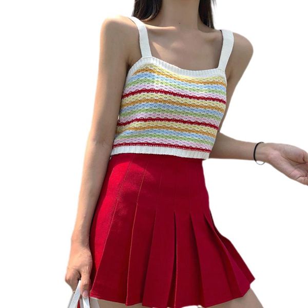 

women's tanks & camis women fashion sleeveless colorful stripes knit summer casual for ladies, White