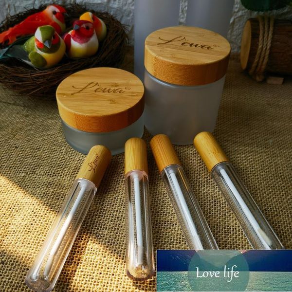 Frascos de armazenamento frascos por atacado 5ml de plástico plástico tube de brilho labial com tampa de bambu diy ferramenta embalagem de recipiente cilíndrico