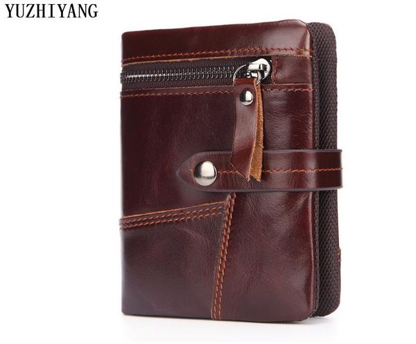 

wallets leather men short cow wallet coin genuine with zipper fashion card holder, Red;black