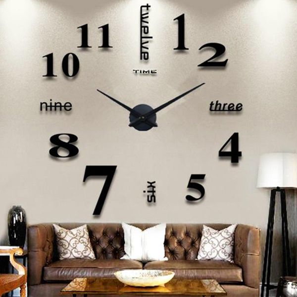 

quartz mechanism quiet 3d diy lounge home decor large needles wall clock frameless modern accessories bedroom art living room clocks