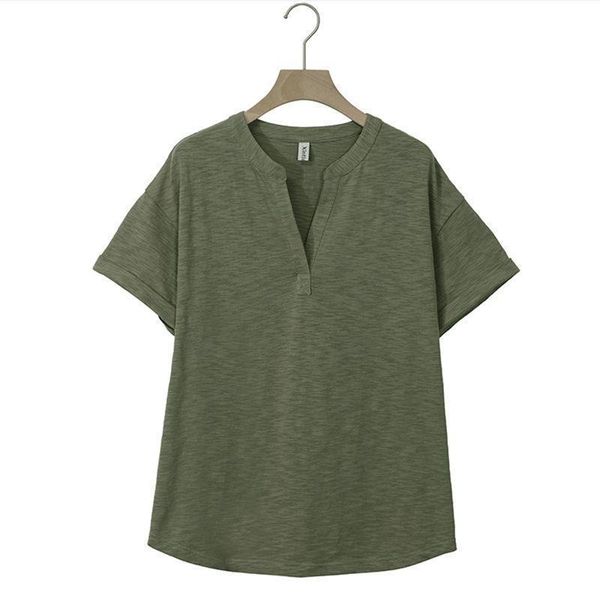 

v neck cotton loose green womens short sleeve tee m30323, White