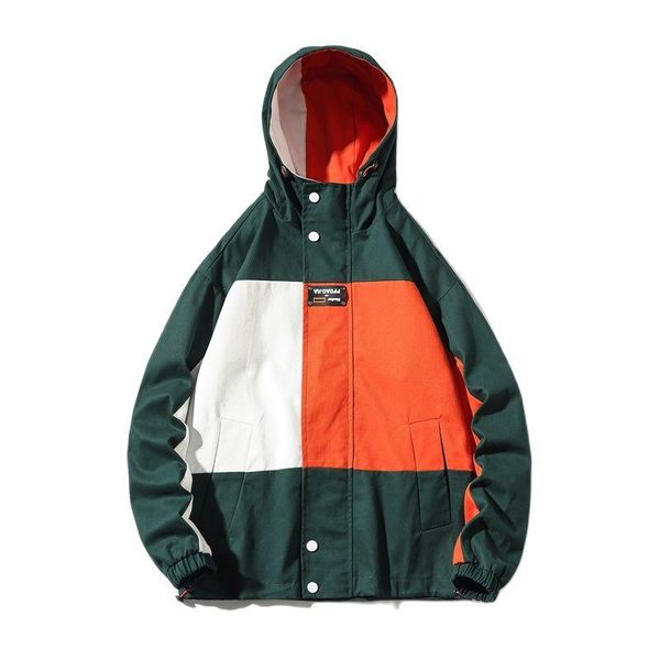 

men's jackets 2021 autumn fashion japanese version casual hooded coats loose contrast color mosaic jacket plus size, Black;brown