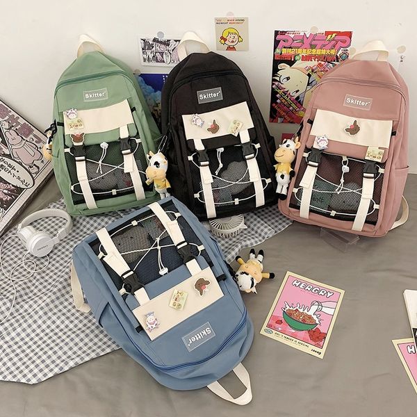 

2021 contrast color women backpack nylon waterproof school bags for girls mochila