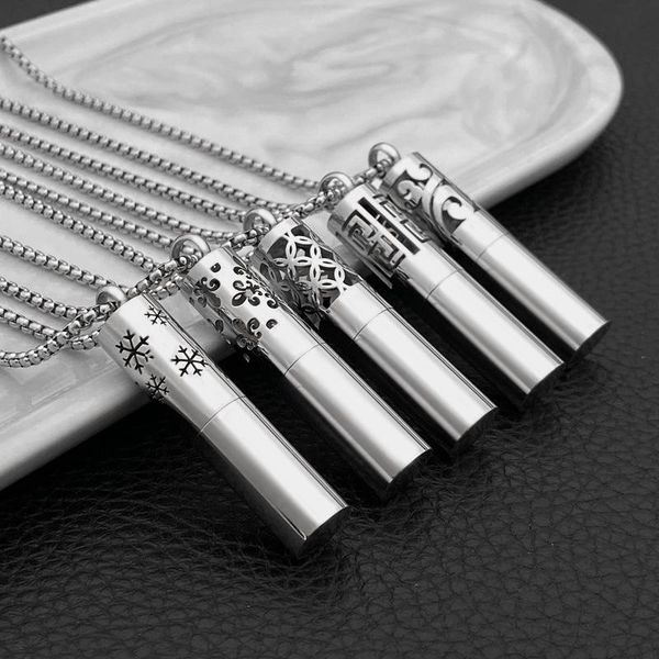 

pendant necklaces fashionable stainless steel openable perfume bottle titanium cylindrical necklace accessories, Silver