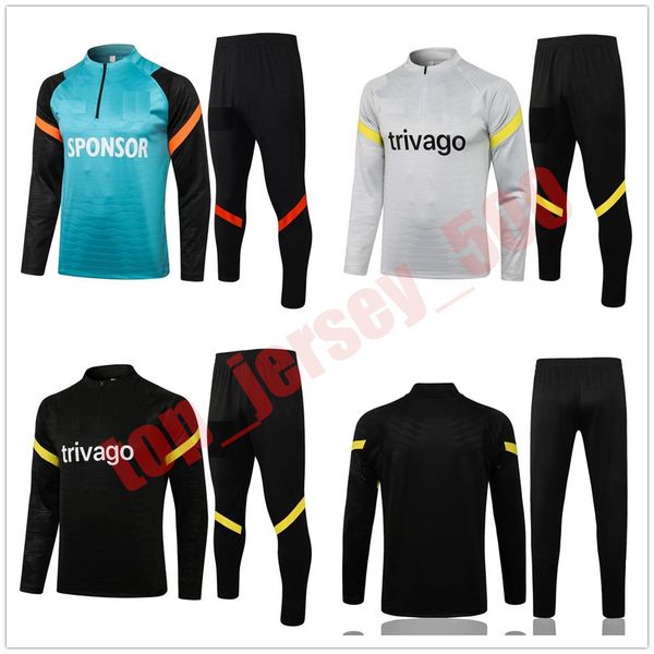 

new 21 22 cfc survetement jacket tracksuit set lukaku pulisic ziyech havertz kante soccer jersey tracksuits mount abraham 2021 2022 football, Black