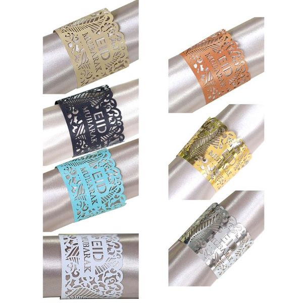 

100pcs eid mubarak napkin holder hollow lace paper rings circle ramadan festival