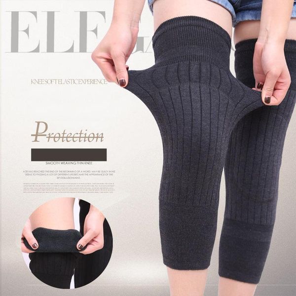 

pair winter outdoor sports warm knee pads protector protective elastic thermal cashmere knitted kneepad kneecap kneelet sleeve elbow &, Black;gray