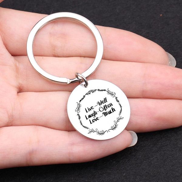 

keychains self-confident keychain inspirational gift for friends family engraved live self laugh often love much pendant keyring, Silver