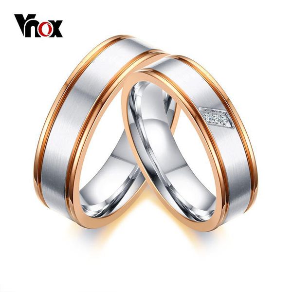 

wedding rings vnox simple rose gold-color edge band for women men cz stones alliance couple anniversary ring bijoux, Slivery;golden