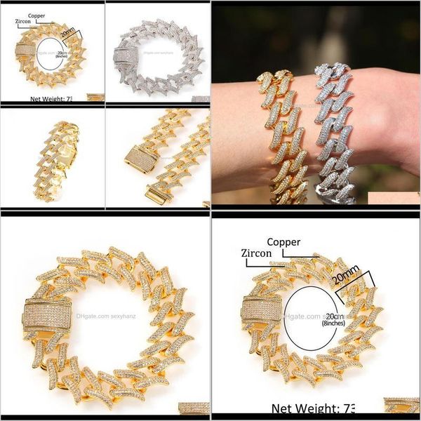 

link 20mm round miami bracelet men hip hop cubic zirconia bling iced out cuban chain bangle bracelets jewelry doylb vxepv, Black