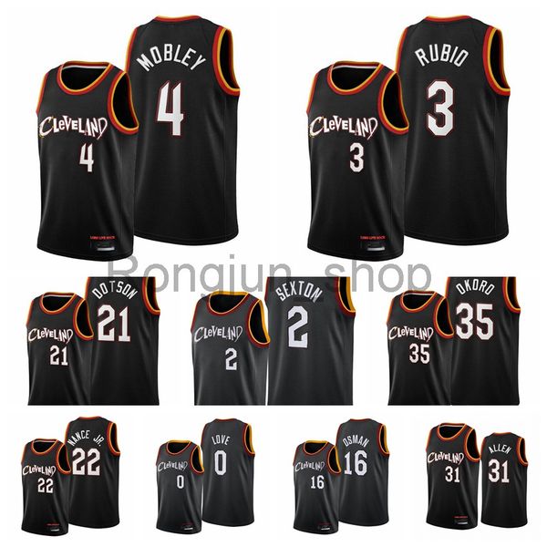 

2021-22 75th anniversary printed mens basketball collin sexton evan mobley ricky rubio jarrett allen isaac okoro cedi osman black jersey, Black;red