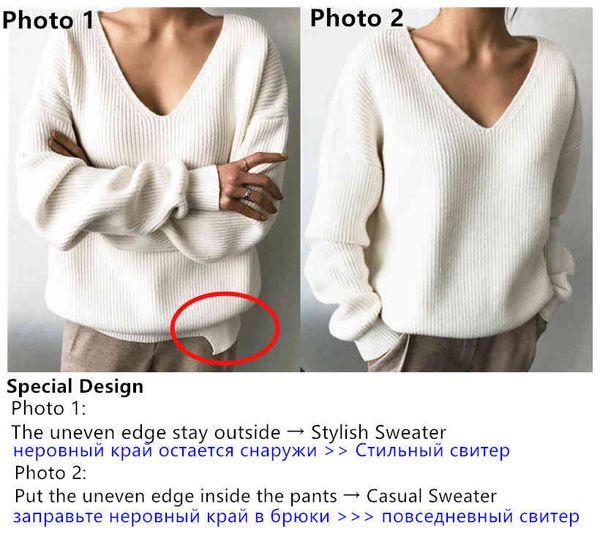 

colorfaith 2021 winter spring womens knitwear v-neck minimalist korean irregular hem knitted casual sweaters sw8112, White;black