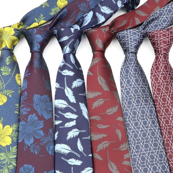 

bow ties fashion 7cm tie bule red yellow floral leaf jacquard weave necktie for men business wedding party formal neck accessories, Black;gray