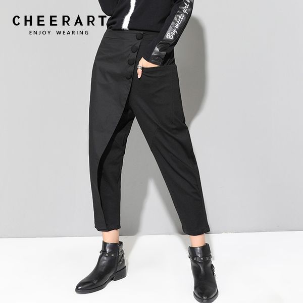 Harajuku Streetwear Harem Pantolon Siyah Ayak Bileği Pantolon Kadın Patchwork Femme Sonbahar Moda 210427
